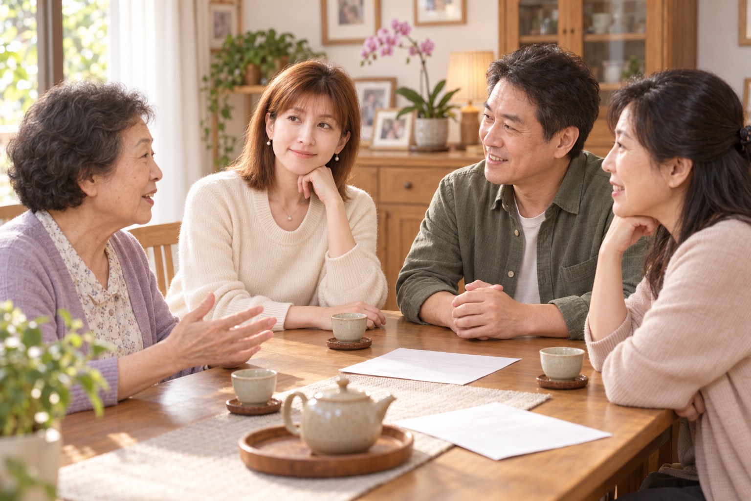 財顧芸與家人圍桌討論家庭未來安排